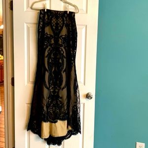 Black lace two piece dress.